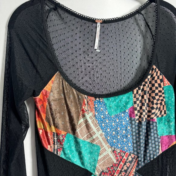 NEW FREE PEOPLE PARKER PATCHWORK VELVET MESH MAXI DRESS XS S M 💚🧡💙 - Picture 3 of 9